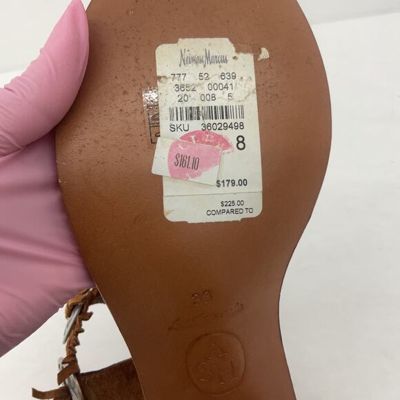 ASH Leather Boho Silver Accent Fringe Heel Sandals Brown Women's 8 Preowned - Picture 5 of 6